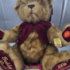Plush Teddy Bear with Red Bow 100th Anniversary Theodore Roosevelt